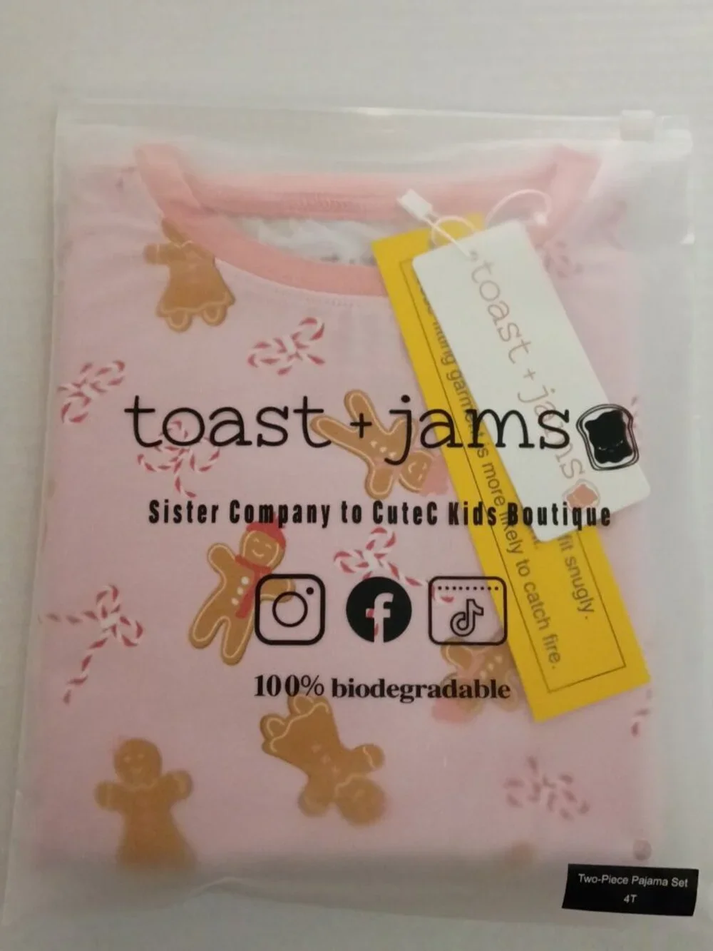Toast + Jams Bamboo Pajamas 4T | Pink Gingerbread 2-Piece Set